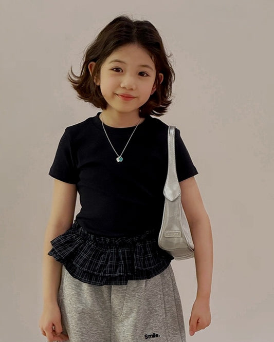 【110-160cm】フリル ドッキング リブ Tシャツ