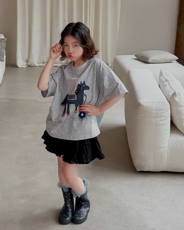 Matching Parent-Child Horse Print Oversized T-shirt | 110-160cm