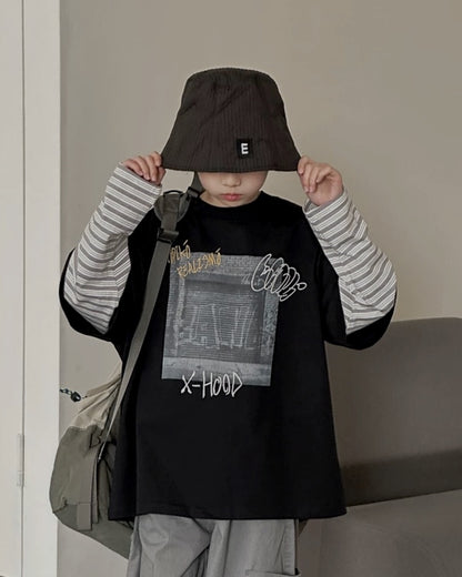 レイヤードスリーブ グラフィック Tシャツ ｜ 110-160cm