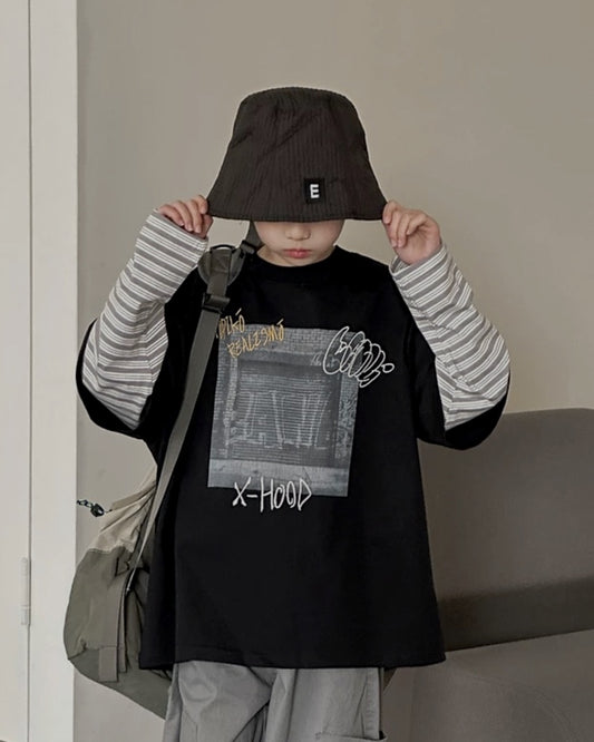 レイヤードスリーブ グラフィック Tシャツ ｜ 110-160cm