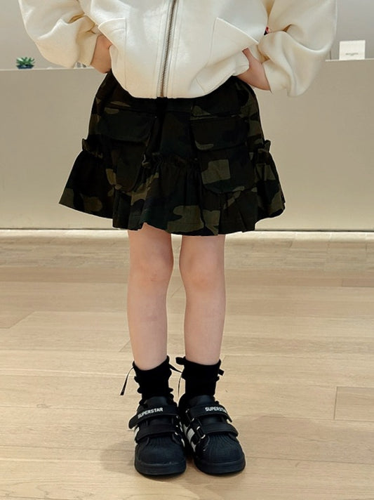 【100-160cm】迷彩柄ティアードスカート