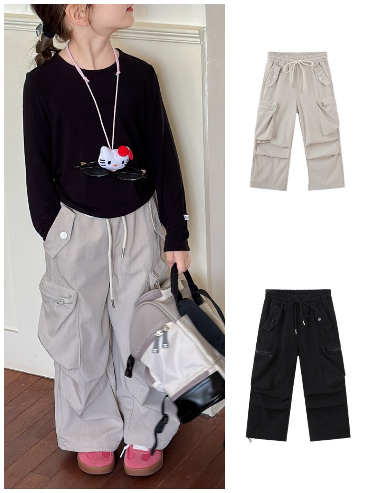 [90-160cm] Pleated cargo pants