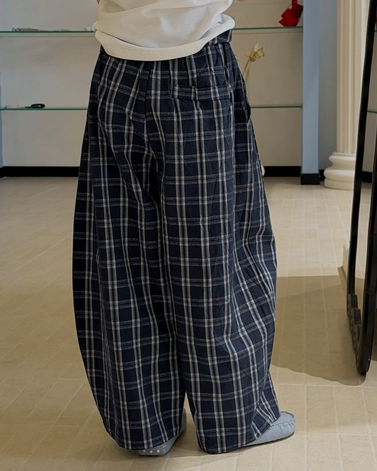 【110-160cm】親子お揃い チェック ワイドパンツ