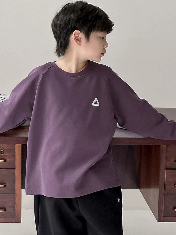 [100-160cm] Crew neck one point long sleeve T-shirt