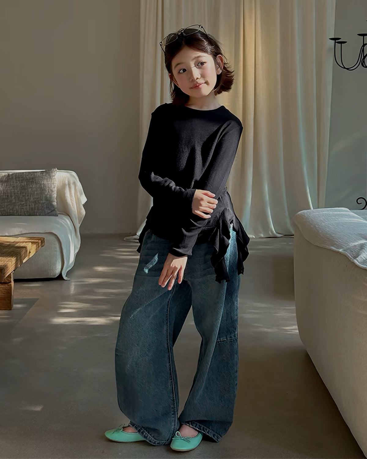 親子お揃い サイドリボン 長袖Tシャツ 全2色｜120-160cm
