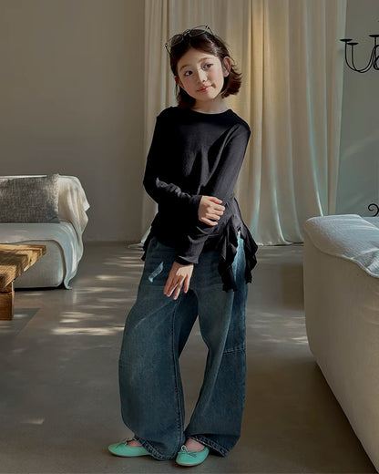 親子お揃い サイドリボン 長袖Tシャツ 全2色｜120-160cm