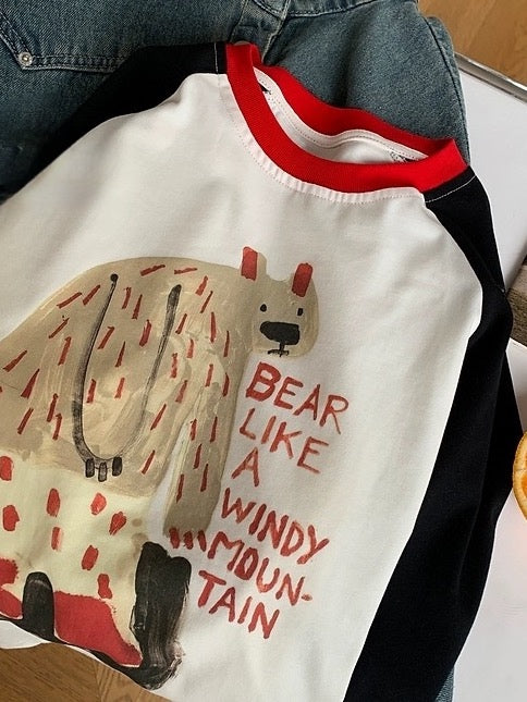[100-160cm] Bear Paint Raglan Sleeve T-shirt