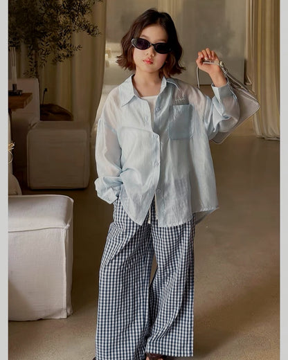 Matching parent-child sheer light shirt (2 colors) | 110-160cm