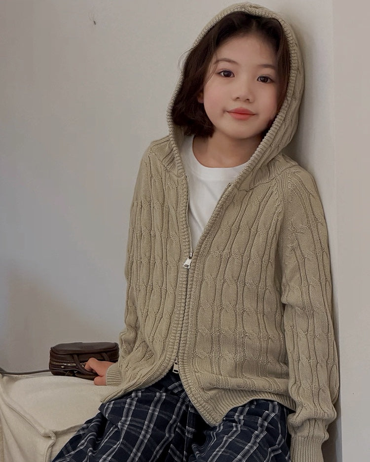 [110-160cm] Parent-Child Matching Cable Knit Zip Hoodie