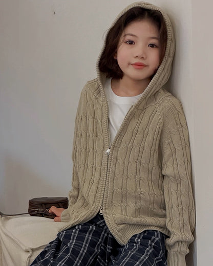 [110-160cm] Parent-Child Matching Cable Knit Zip Hoodie