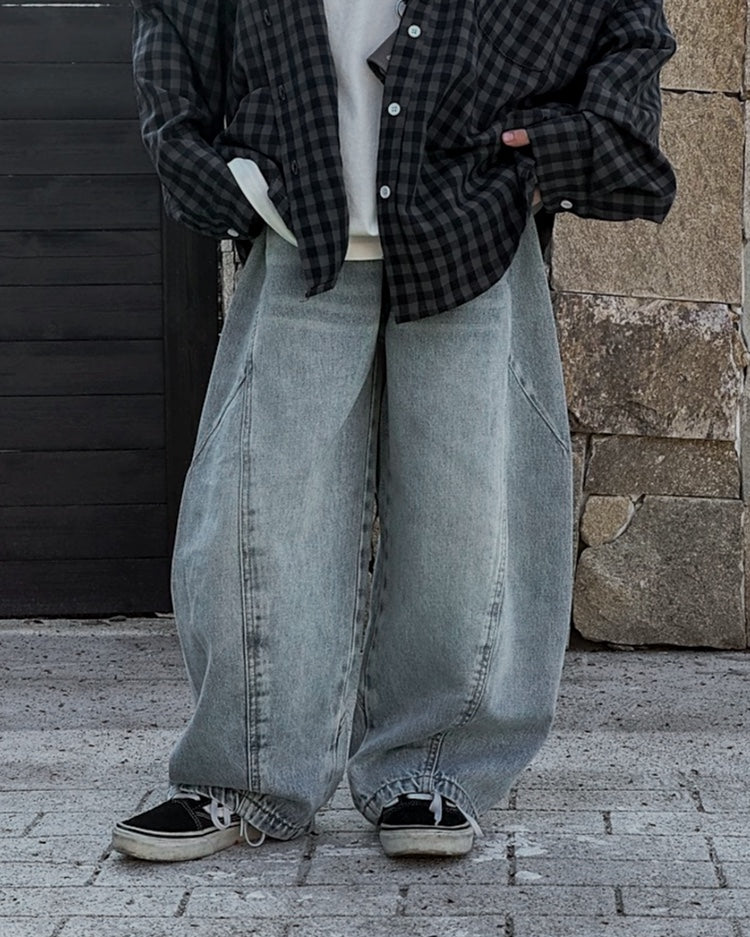 Loose Silhouette Balloon Denim Pants | 110-160cm