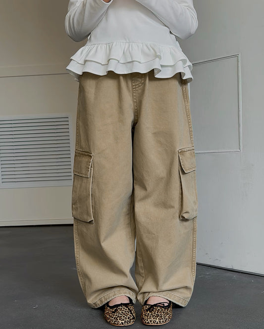 親子お揃い ウォッシュドツイル ワイドカーゴパンツ｜120-160cm