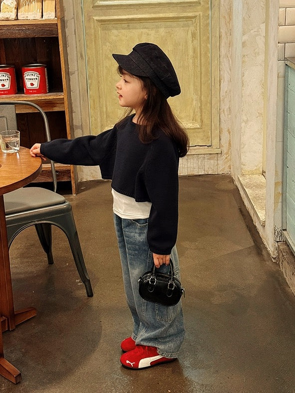 【100-160cm】クロップドニットトップス