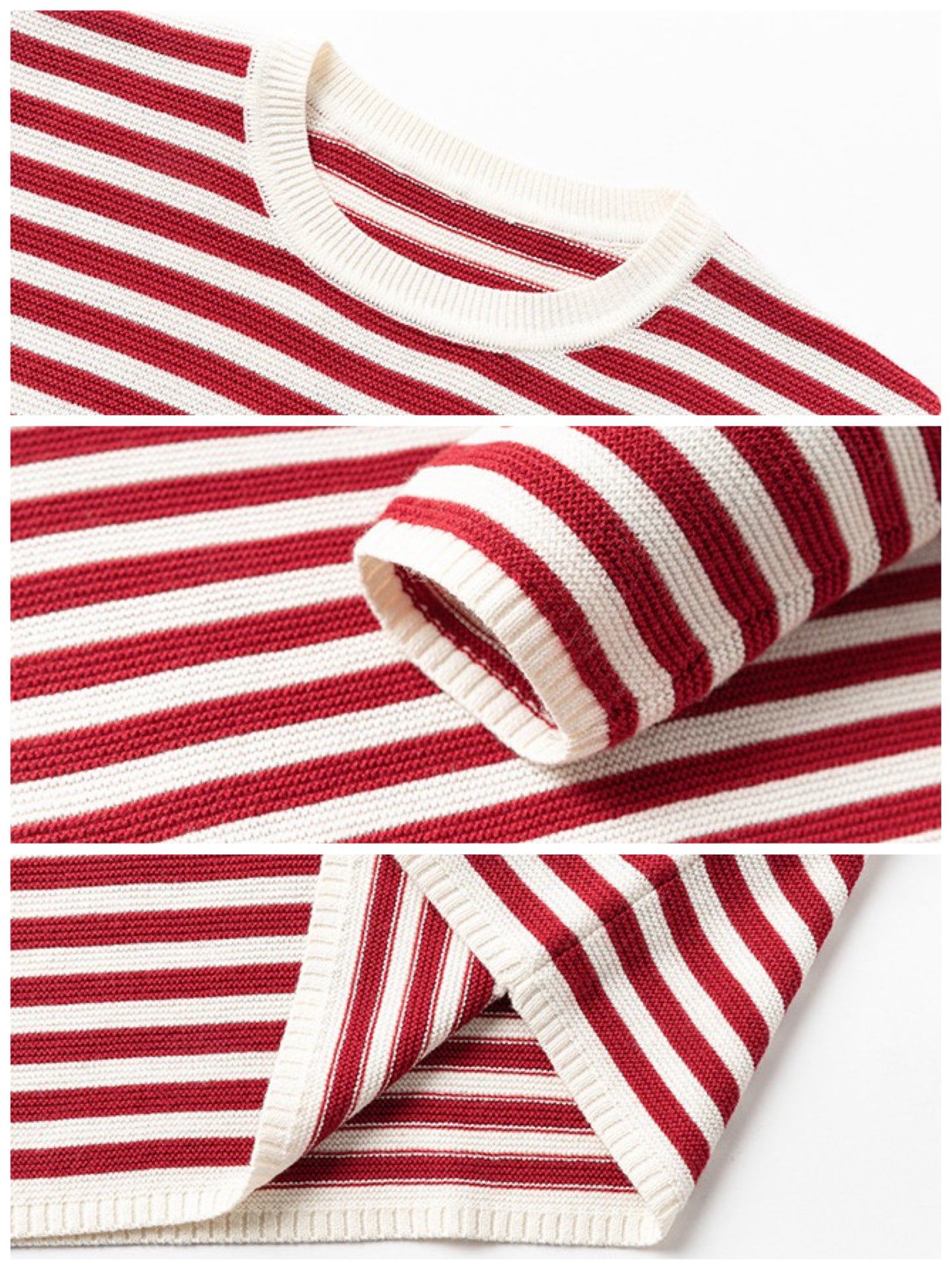 [90-160cm] Crew neck striped knit