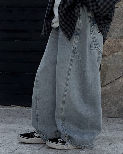 Loose Silhouette Balloon Denim Pants | 110-160cm