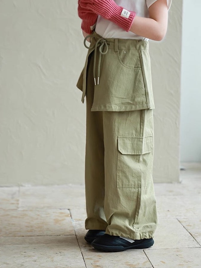 【100-160cm】スカート付き ドローストリング パンツ