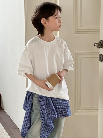 【110-160cm】フロントソリッドTシャツ