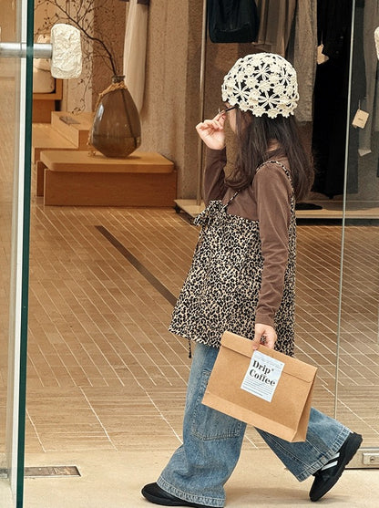 【100-160cm】レオパードロングスリーブTシャツ / キャミソール