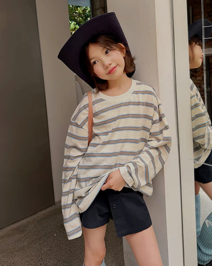 親子お揃い ニュアンスボーダー 長袖Tシャツ｜120-160cm