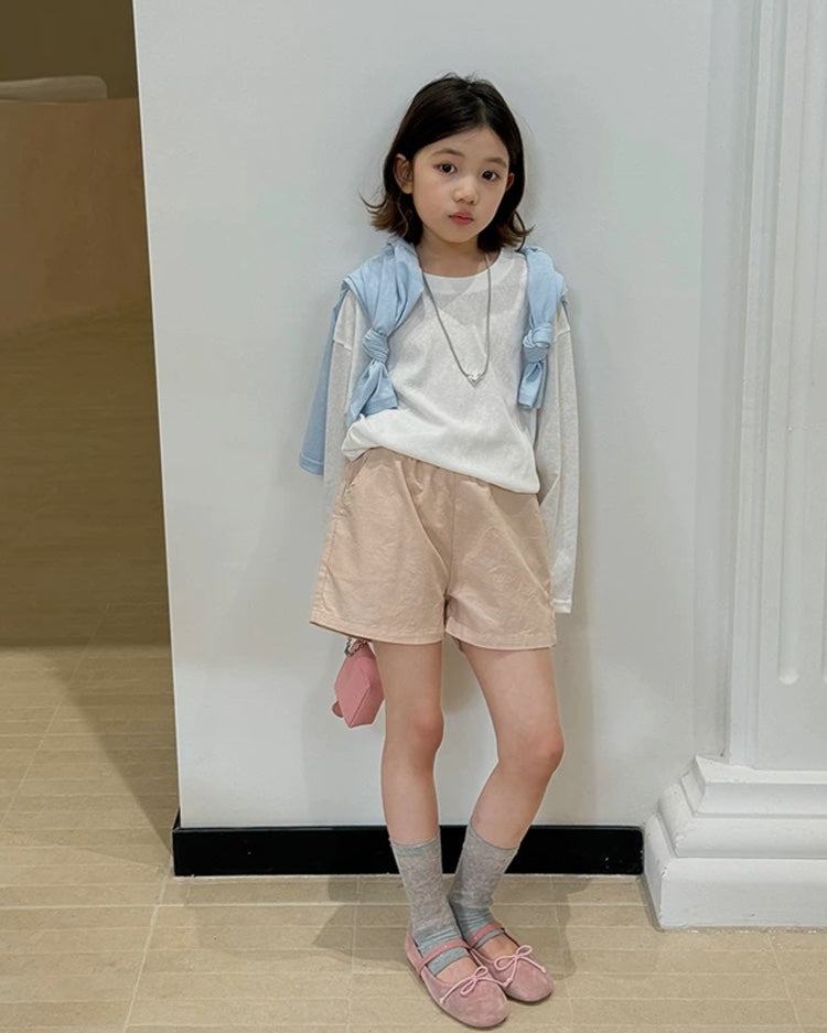 親子お揃い リネンブレンド ベーシックショートパンツ 全5色｜110-160cm
