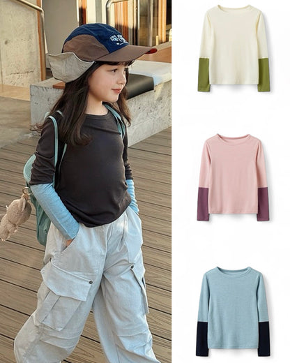 【100-160cm】バイカラーロングスリーブTシャツ