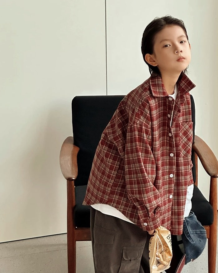 【110-160cm】チェック柄シャツ