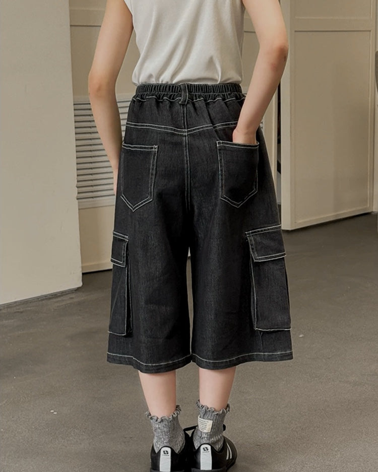 ステッチカーゴ デニムハーフパンツ｜110-160cm