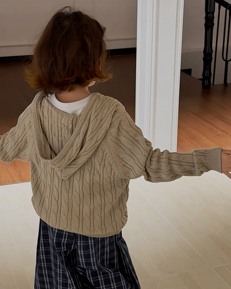 [110-160cm] Parent-Child Matching Cable Knit Zip Hoodie