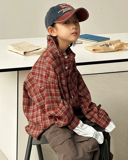 【110-160cm】チェック柄シャツ
