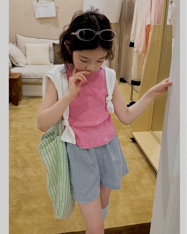 親子お揃い ブルーストライプ ワイドショートパンツ｜110-160cm