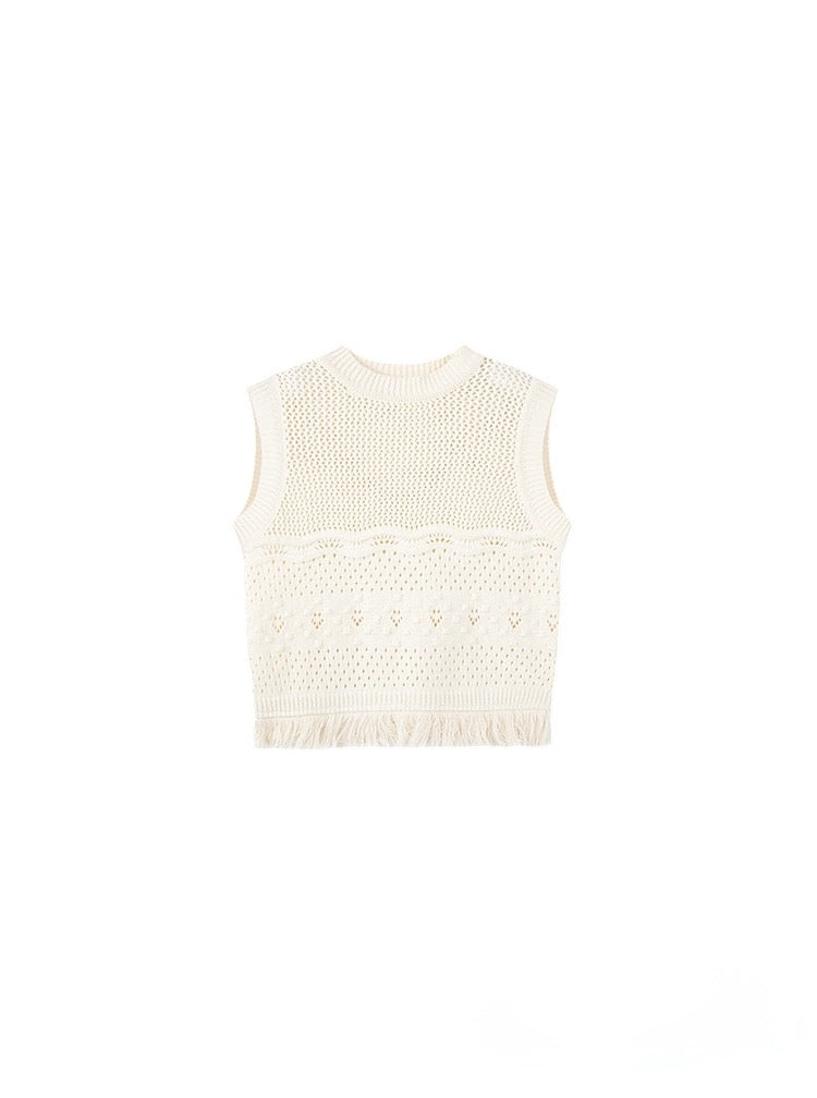 [90-160cm] Fringe hem openwork knit vest