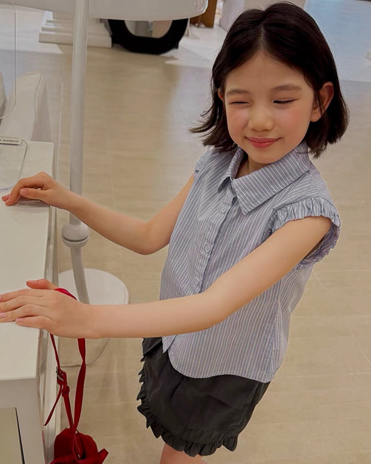 フリルスリーブ ストライプブラウス｜110-160cm