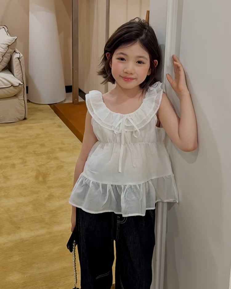 【110-160cm】Ruffle Collar Sleeveless Top