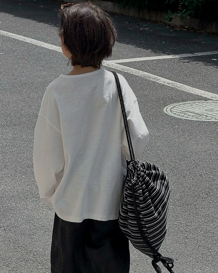 コットンヘンリーネック ロングTシャツ｜110-160cm