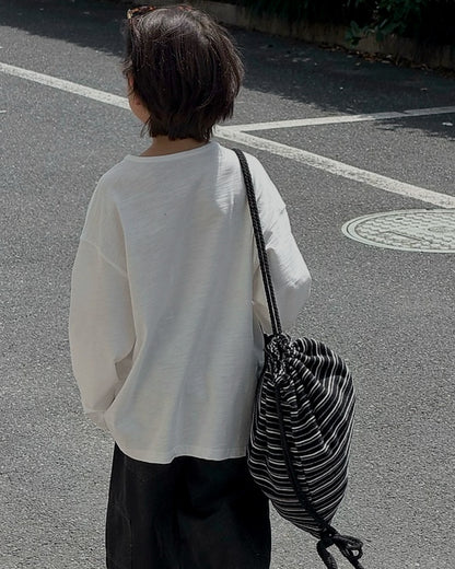 コットンヘンリーネック ロングTシャツ｜110-160cm