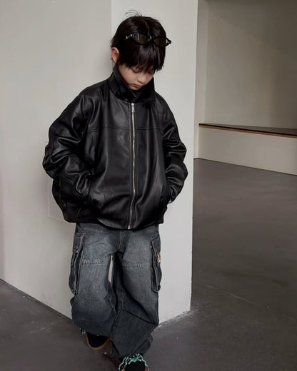 レザーライク ジップブルゾン｜110-160cm