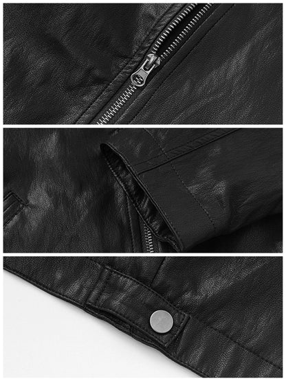 【100-160cm】フロントジップフェイクレザージャケット