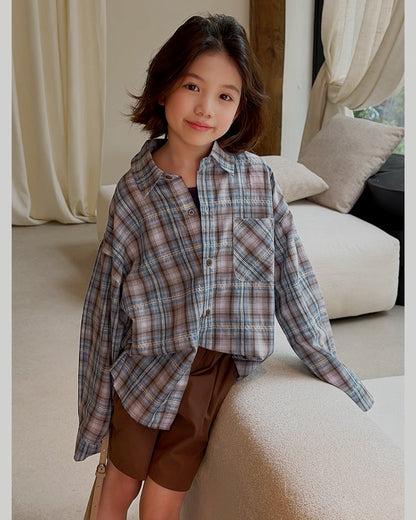 【110-160cm】親子お揃い チェック柄 オーバーサイズ シャツ