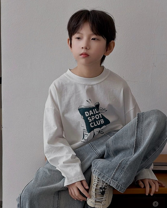 No.7 Children's Wearhouse Boys' Long-Sleeve T-Shirt Spring/Autumn Style 2026 New M&L Kids' Autumn Wear Bottom Shirt Trendy Kids' Top