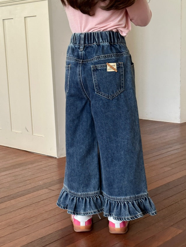 [90-160cm] Wide jeans with frilled hem