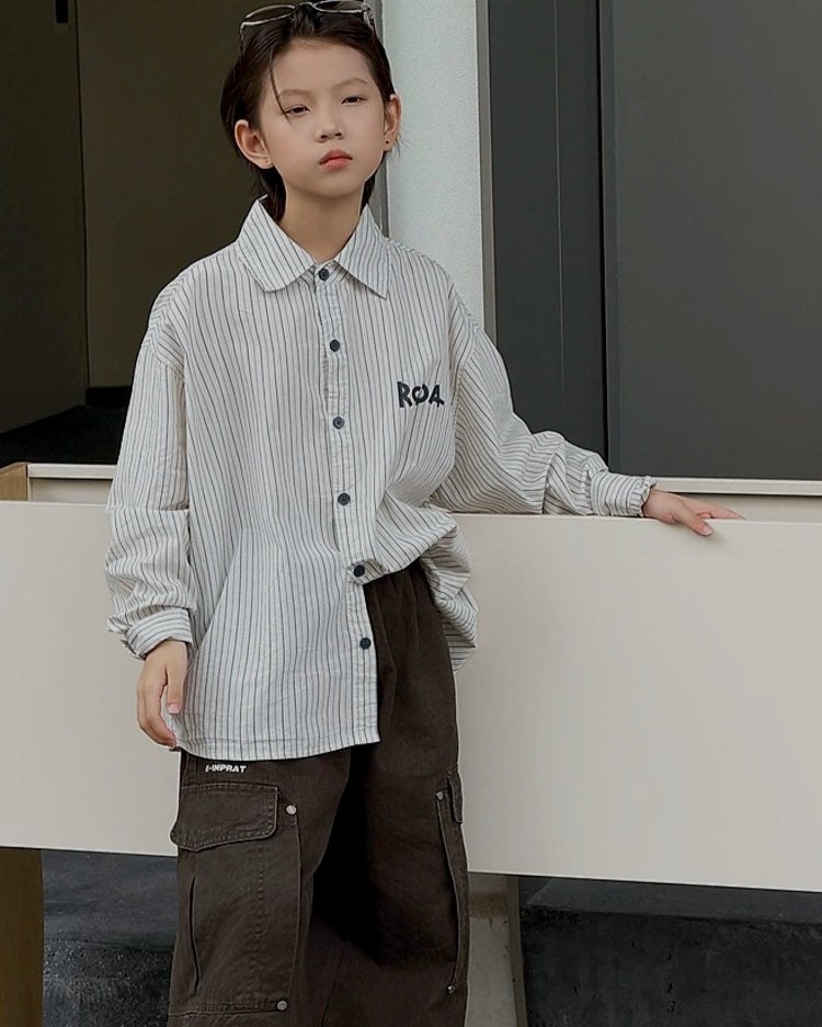 ストライプロゴ 長袖シャツ｜110-160cm