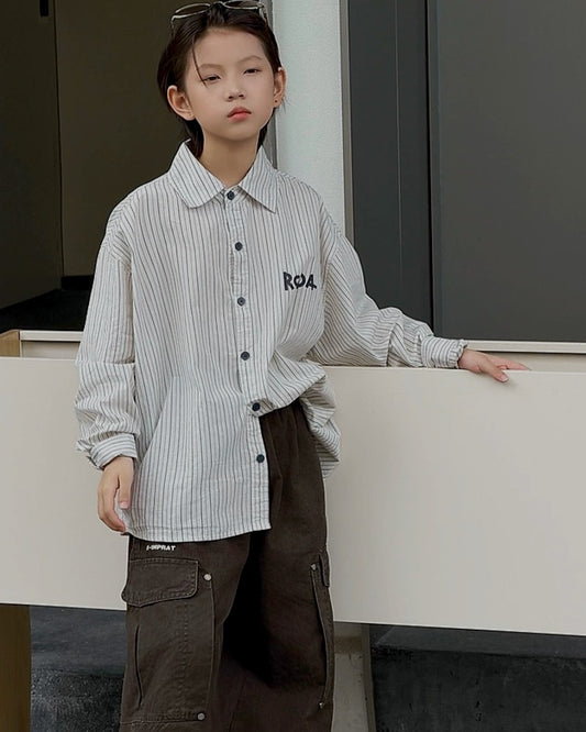 ストライプロゴ 長袖シャツ｜110-160cm