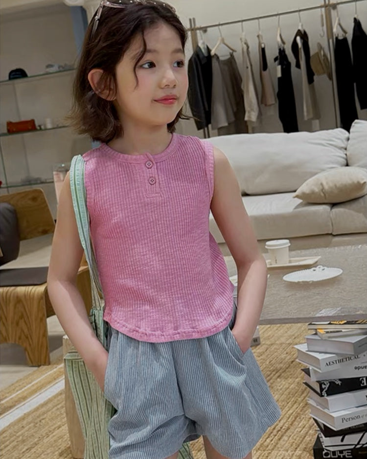親子お揃い ブルーストライプ ワイドショートパンツ｜110-160cm