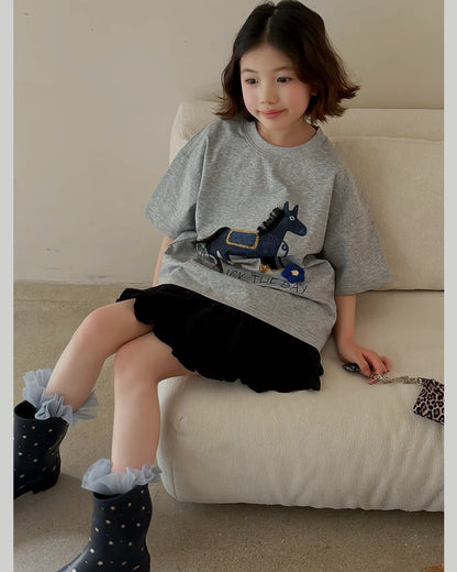 Matching Parent-Child Horse Print Oversized T-shirt | 110-160cm