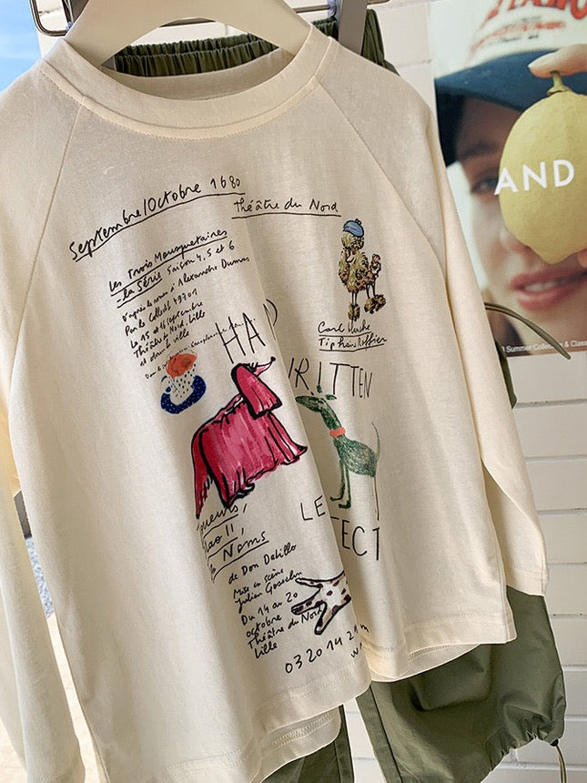 【90-160cm】Dogs ペイント ロングスリーブ Tシャツ