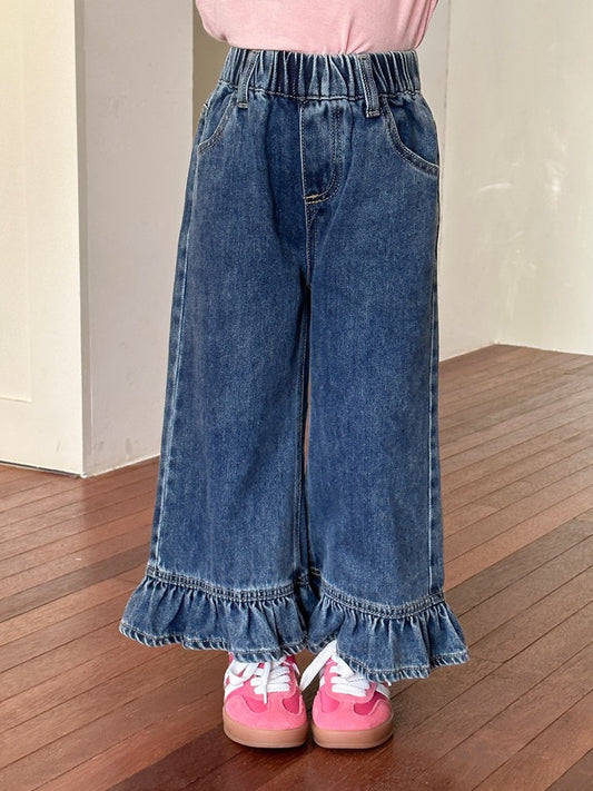 [90-160cm] Wide jeans with frilled hem