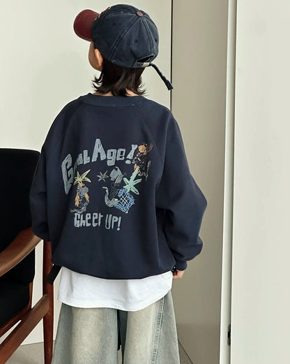 【110-160cm】バックグラフィックプリントスウェットプルオーバー
