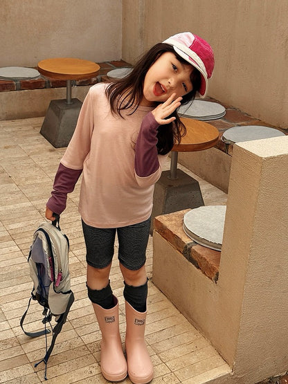 【100-160cm】バイカラーロングスリーブTシャツ