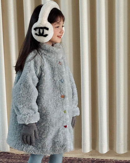 【100-160cm】カラフルビジューボタンボアコート