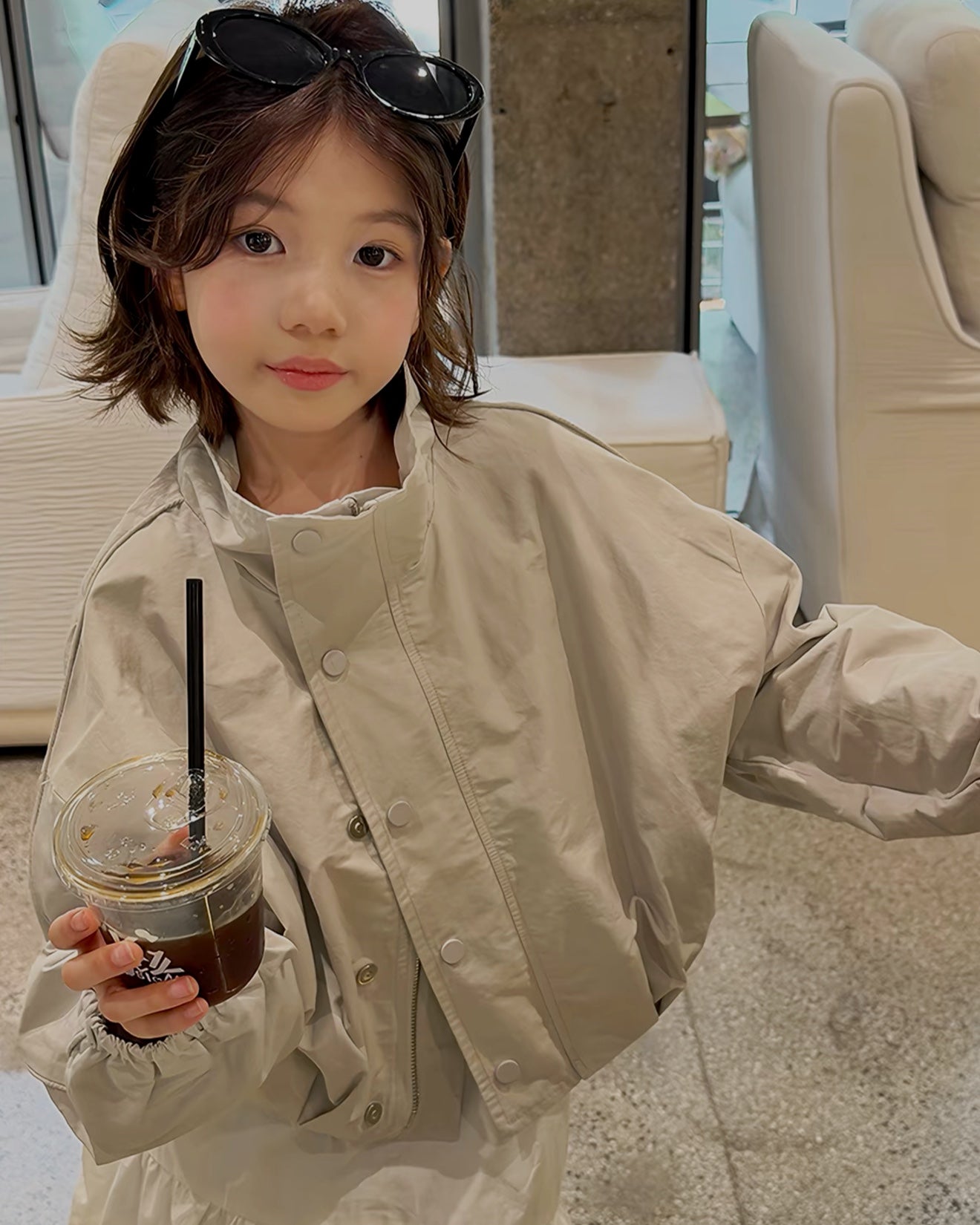 親子お揃い ニュアンスグレー スタンドカラージャケット｜120-160cm